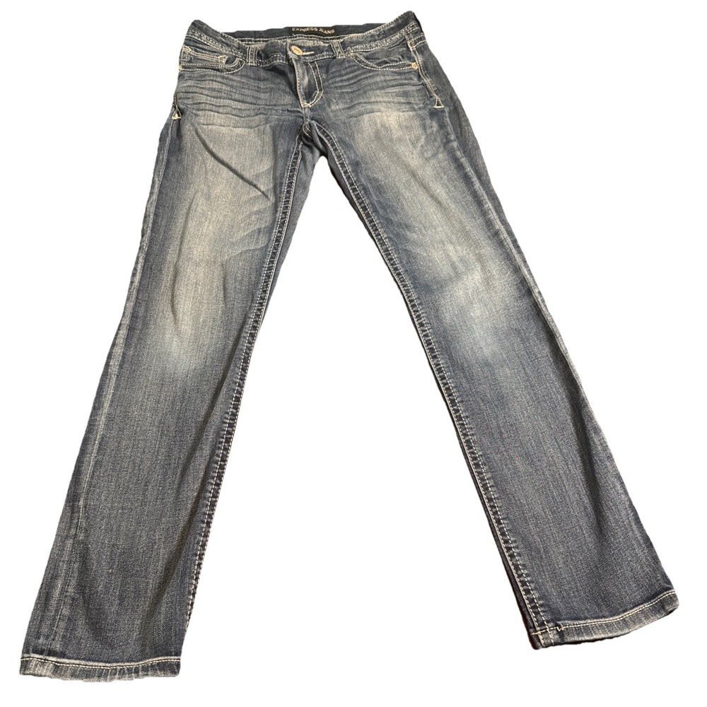Express Jeans Women's Sz 6R Blue Skinny Stretch Denim Mid Rise Distressed‎